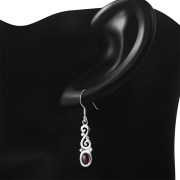 Ethnic Spiral Sterling Silver Earrings w/ Garnet Stone, ep175